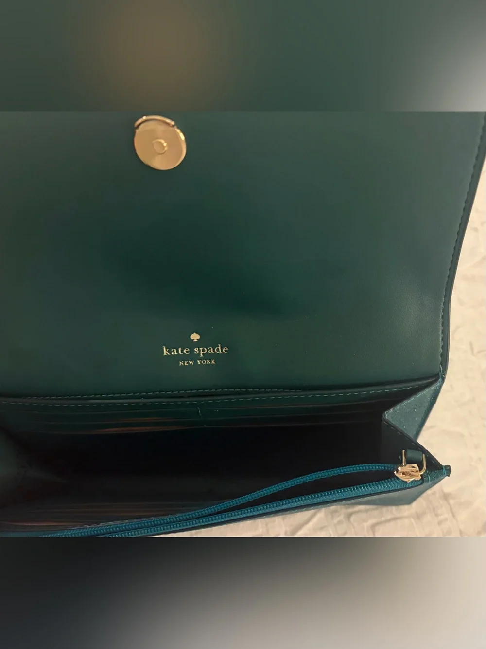 NWOT Kate Spade Glimmer Medium Flap Wristlet - Festive Teal Glitter
